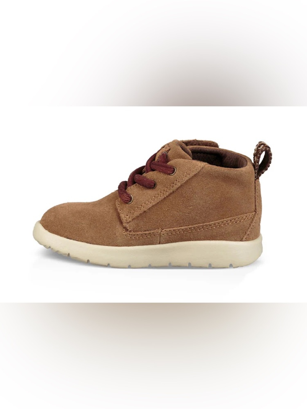 UGG Kids Brown Suede Boot with Burgundy Laces